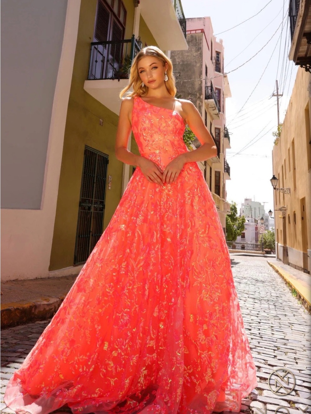 Nox Anabel R1305 Ayesmatric Neck One Shoulder Prom Dress
